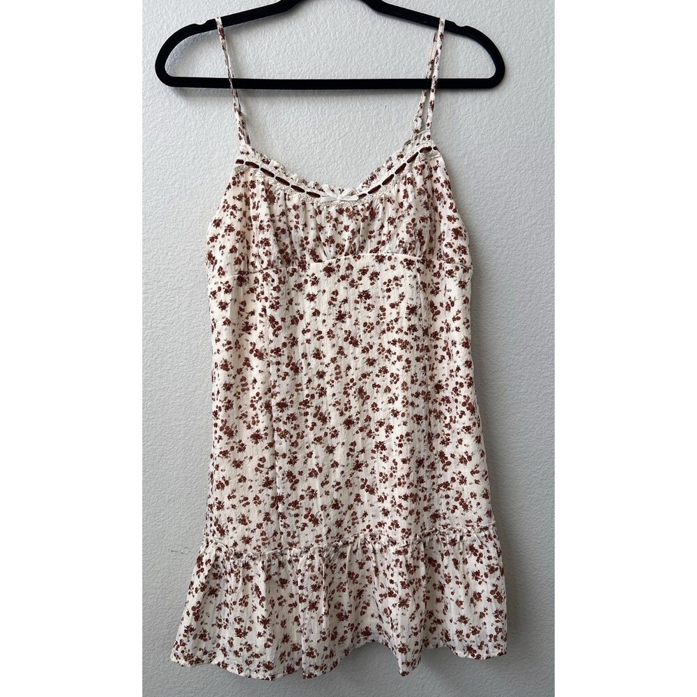 NWT No Boundaries Ivory Brown Floral Ditsy Ruffle Prairie Cottage Med Mini Dress